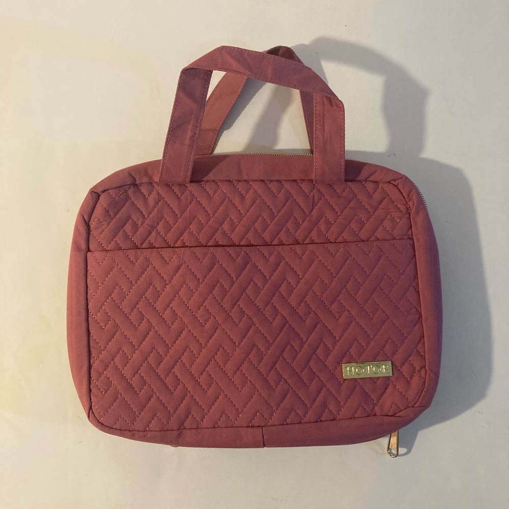 Pink Quilted Cosmetic Bag with Chevron Pattern